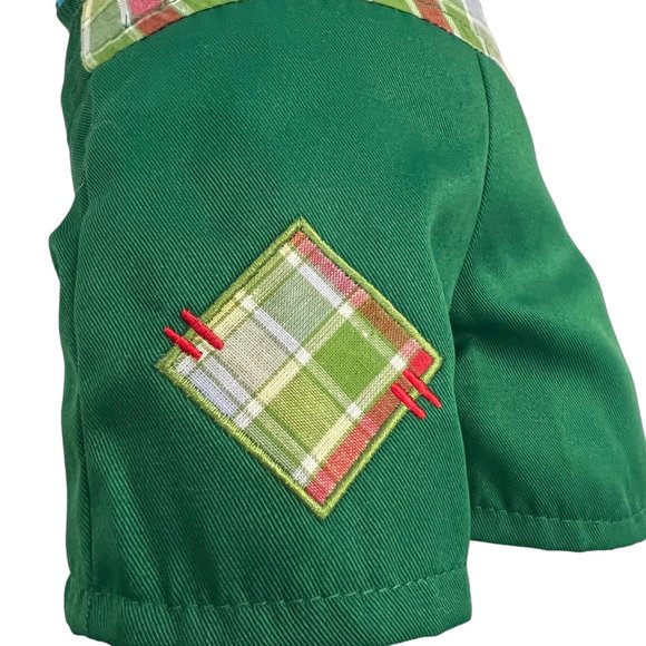 Build A Bear Workshop Outfit Gingerbread Boy Green Gingham Plaid Romper Dress Up - Picture 6 of 8